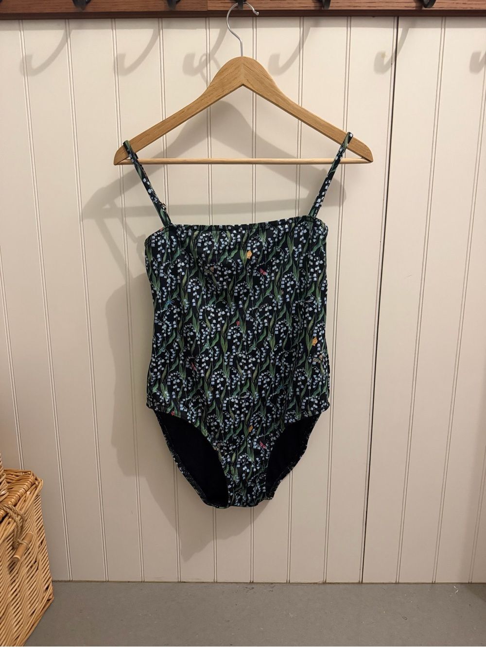 Hill House Home Giana one piece swimsuit | Black Lily of the Valley print